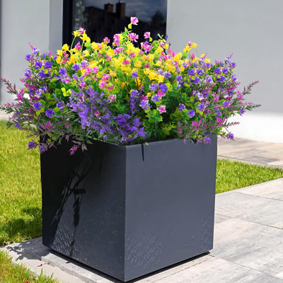 12 Pcs Artificial Flowers Outdoor, Faux Artificial Plants UV Resistant Plastic Flower Bulk For Hanging Planter Porch Window Home Wedding Fall Summer Decor (12, Multiple Color)