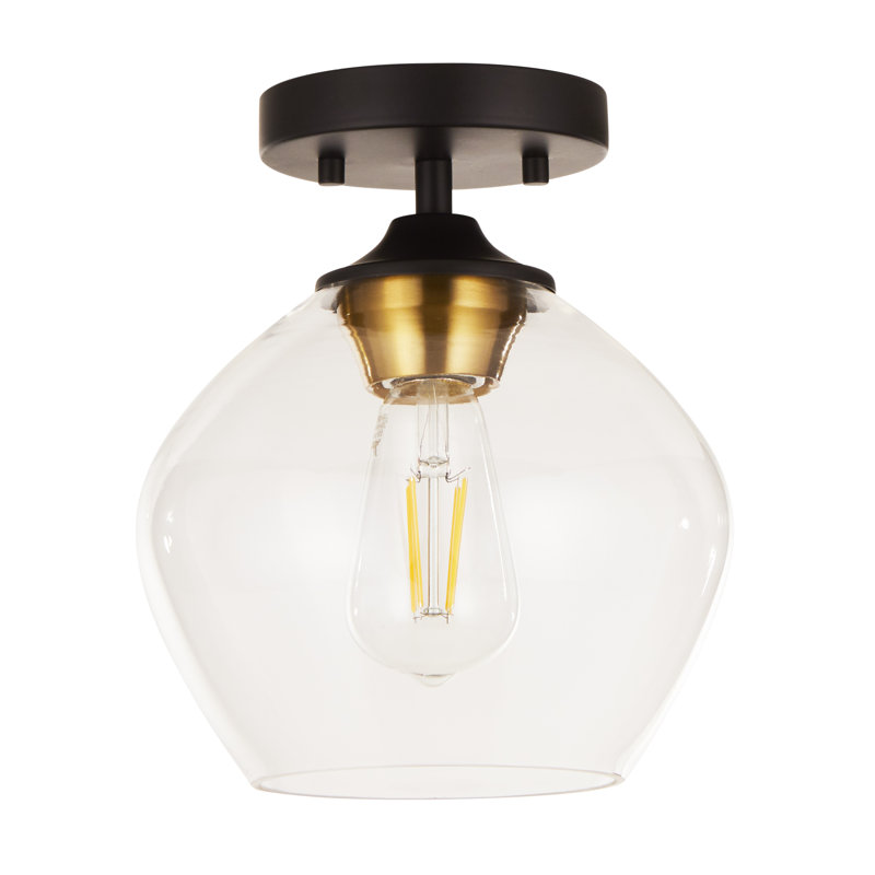 Baillons Semi Flush Mount, Black/Antique Brass