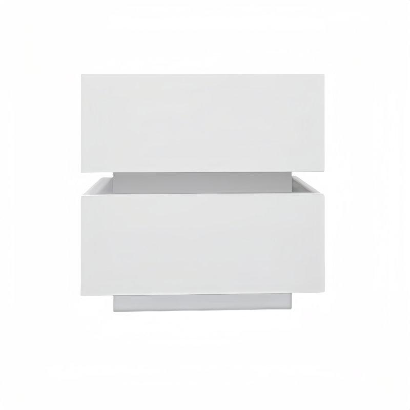Table de chevet 2 tiroirs blanche brillante avec table de chevet à lumière RVB avec contrôle Bluetooth