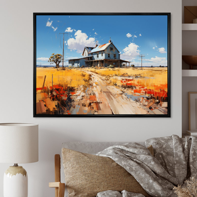 Markees " Farmhouse Farmstead Abstraction I ", H 24 po x l 32 po, Cadre flottant noir