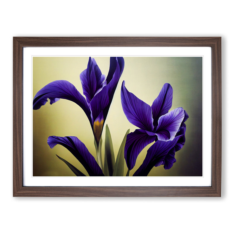 Picturesque Iris Flowers 1 Piece Single Picture Frame Wall Art, 34cm H x 46cm W x 2cm D, Walnut Framed
