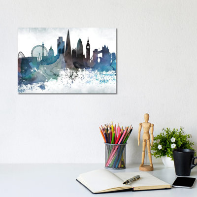 London Bluish Skylines - Wrapped Canvas Print