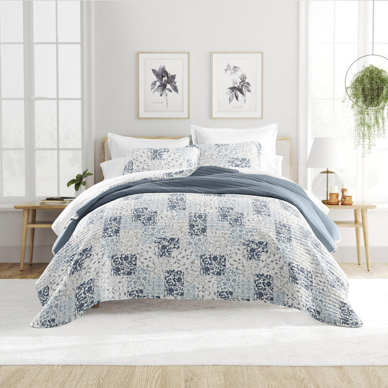 Ensemble de courtepointe réversible Becky Cameron, Bleu crépuscule, Courtepointe simple + 1 taie décorative standard