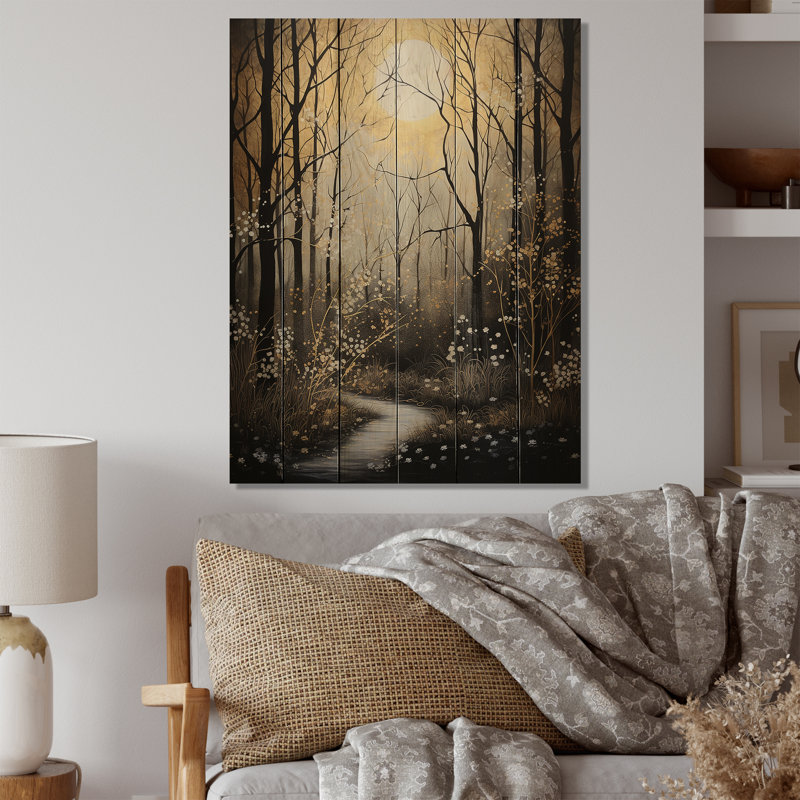 Forêt, arbre, ombre au clair de lune monochrome II, impression sur bois, H 20 po x l 10 po x P 0,78 po