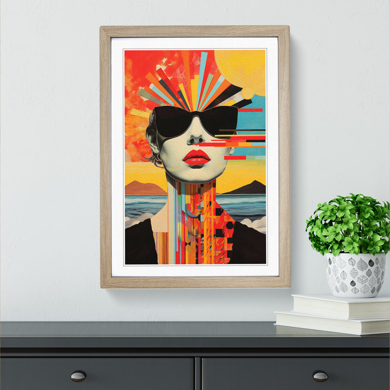Sunrise Dadaism - Single Picture Frame Print on Wood, 64cm H x 46cm W x 2cm D, Oak