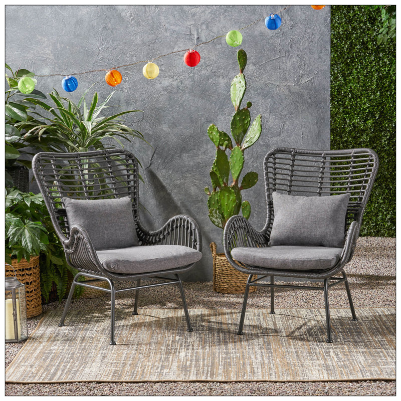 Ensemble confortable de chaise de patio en osier avec coussins pour se détendre à l'extérieur