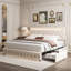 Lit plateforme tapissier moderne avec 4 tiroirs de rangement et lumières à DEL, cadre de lit en métal avec tête de lit réglable, facile à assembler, aucun sommier tapissier requis-351825503-351825489