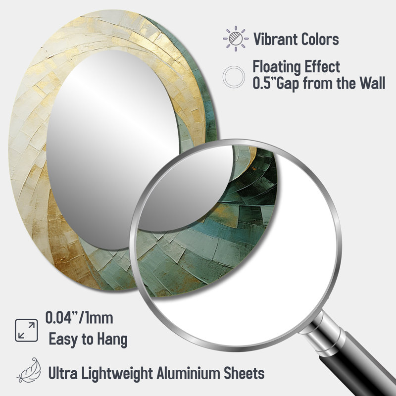 Beige Minimalisme Spiral Poteries - Miroir mural moderne ovale, 40 po x 30 po