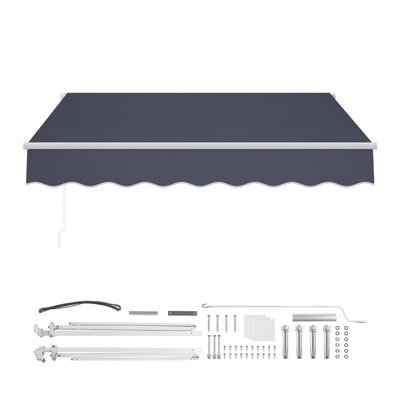 Store banne rétractable manuel, 2,5 x 2 m, toile de polyester 280 g/m², monobloc, pare-soleil, gris, résistant à l'eau et protection UV
