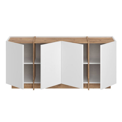 Modern Console Table, White & Atlantic Pine, 70.9 x 31.5 x 17.7 inches | 100% Melamine Coated Particle Board, Thickness: 0.7 inches | Features Soft-Close Hinges & Multiple Shelves, Scandinavian Design for Stylish Living Spaces
