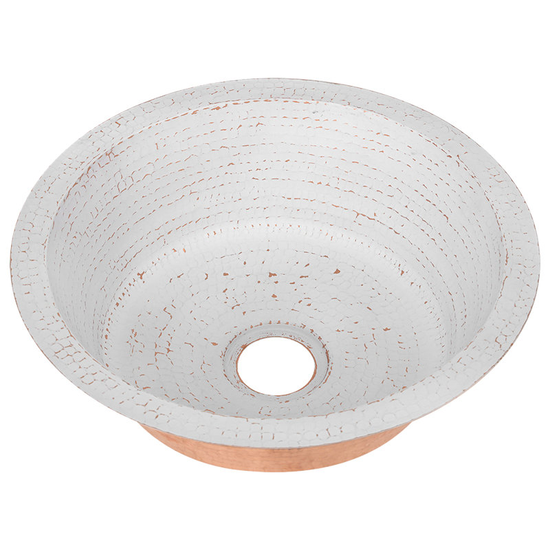Évier de bar rond martelé 14 "avec ouverture de drain 2", Blanc