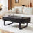 47.24" Rectangle Coffee Table with Marble Pattern Desktop & Metal Legs for Living Room, Dining Room, or Small Space - Black-1149010753