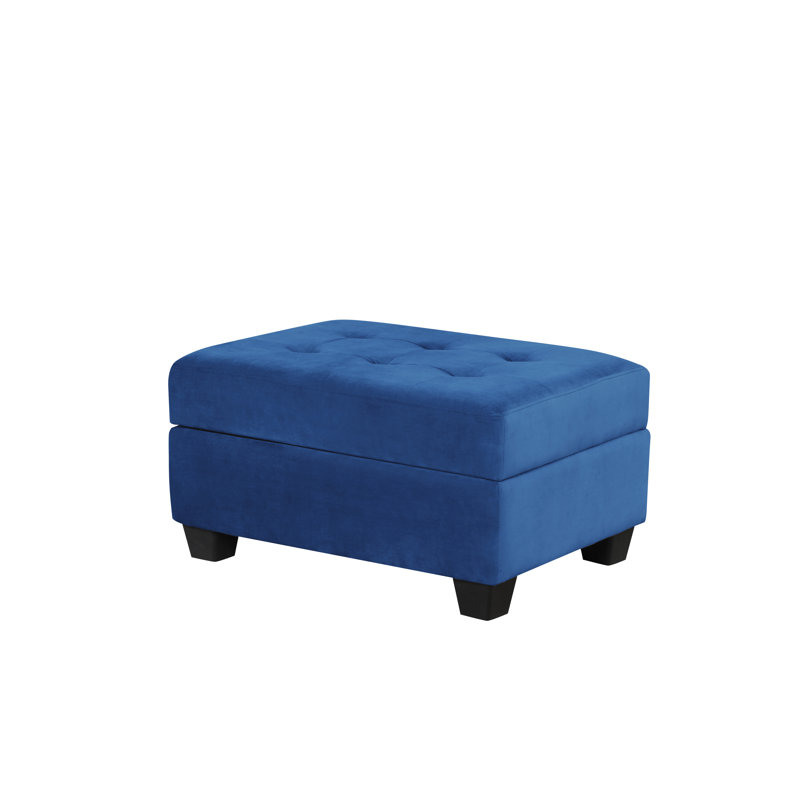 Repose-pieds carré standard en velours avec rangement Therir, Velours bleu