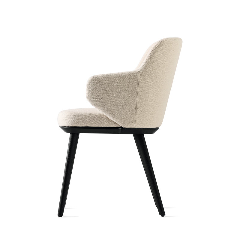 Foyer Upholstered Armchair with Wooden Base, Sand, Matt Black