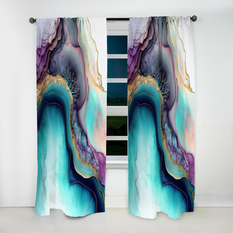 Blue Purple Abstract Geode III - Modern Curtain - Velvet Room Darkening - 1 panel, 52" W x 108" L