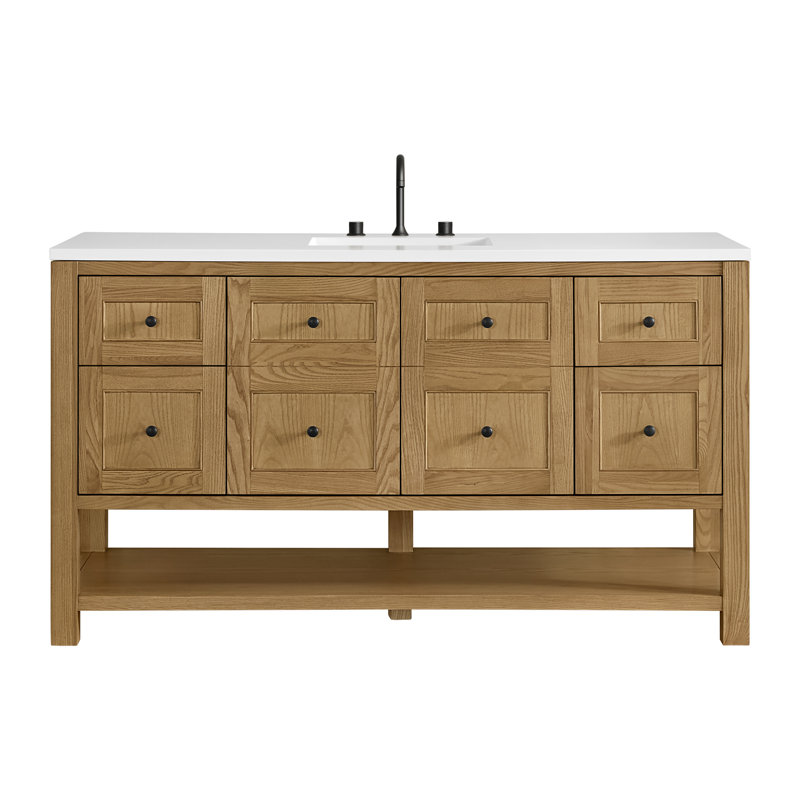 Breckenridge 60'' W Single Vanity, White Zeus Silestone, Light Natural Oak, Widespread