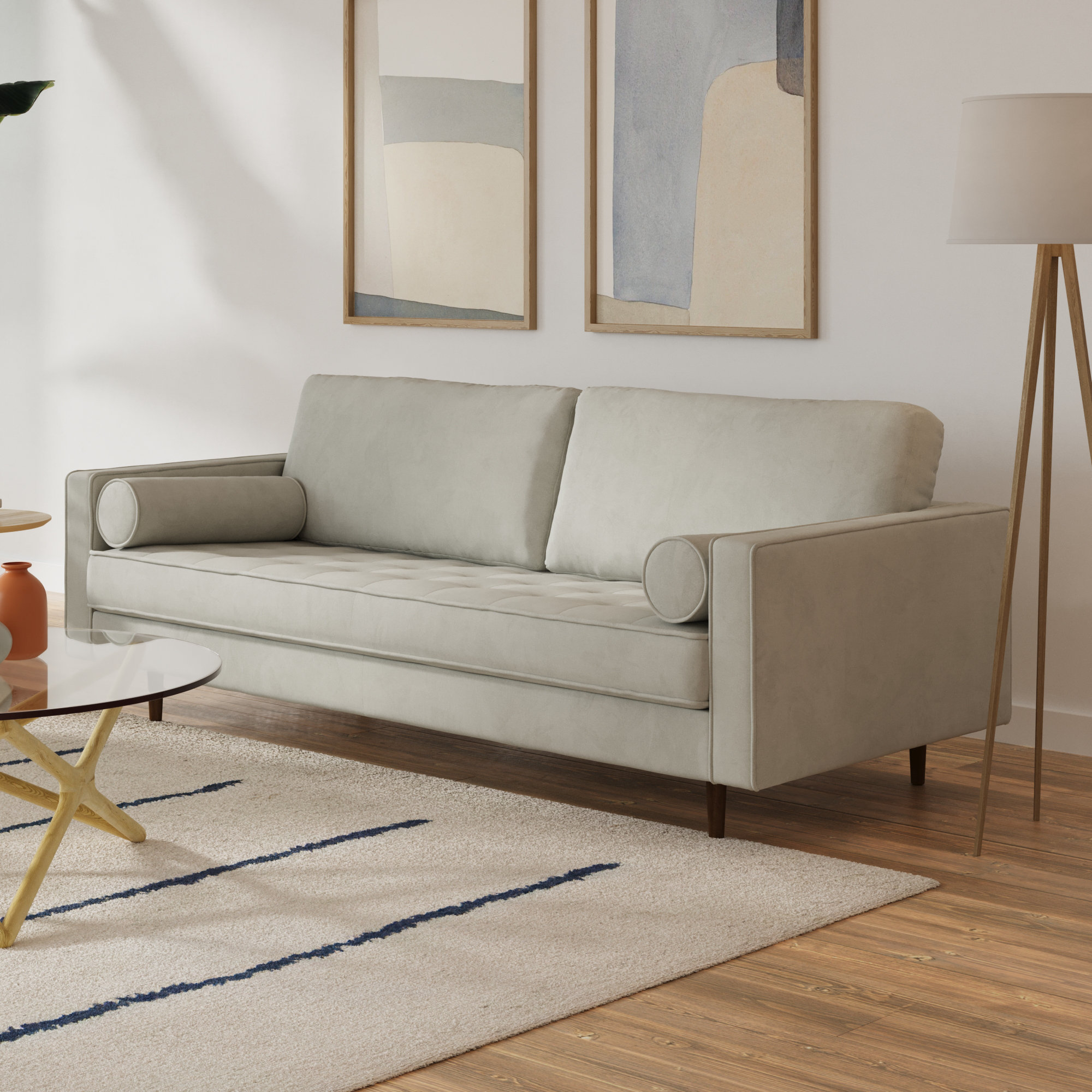 Geo 84" Upholstered Sofa, Platinum Gray Velvet