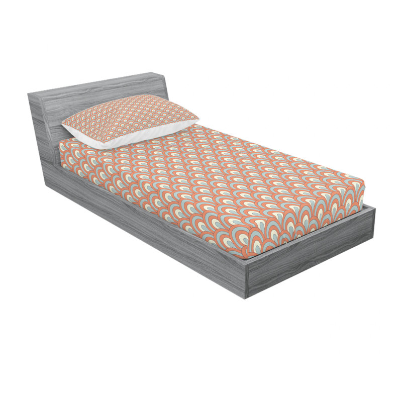 Ensemble de draps abstraits à l’inspiration des vagues courbées, Ensemble de draps pour lit simple TG avec drap-hou
