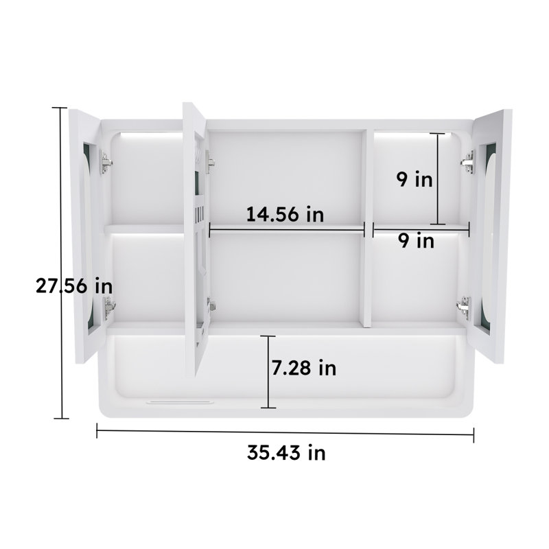 Wall Mounted Bathroom Mirror Cabinet With LED Lights, Anti-Fog & Explosion-Proof, Touch Control Medicine Cabinet, 3 Color Lighting, Defogger, Storage With Transparent Glass