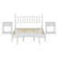  Ensemble de chambre à coucher de style rétro 4 pièces, grand lit plateforme avec tête de lit en forme de gourde, table de chevet et banc avec pieds tournés, blanc