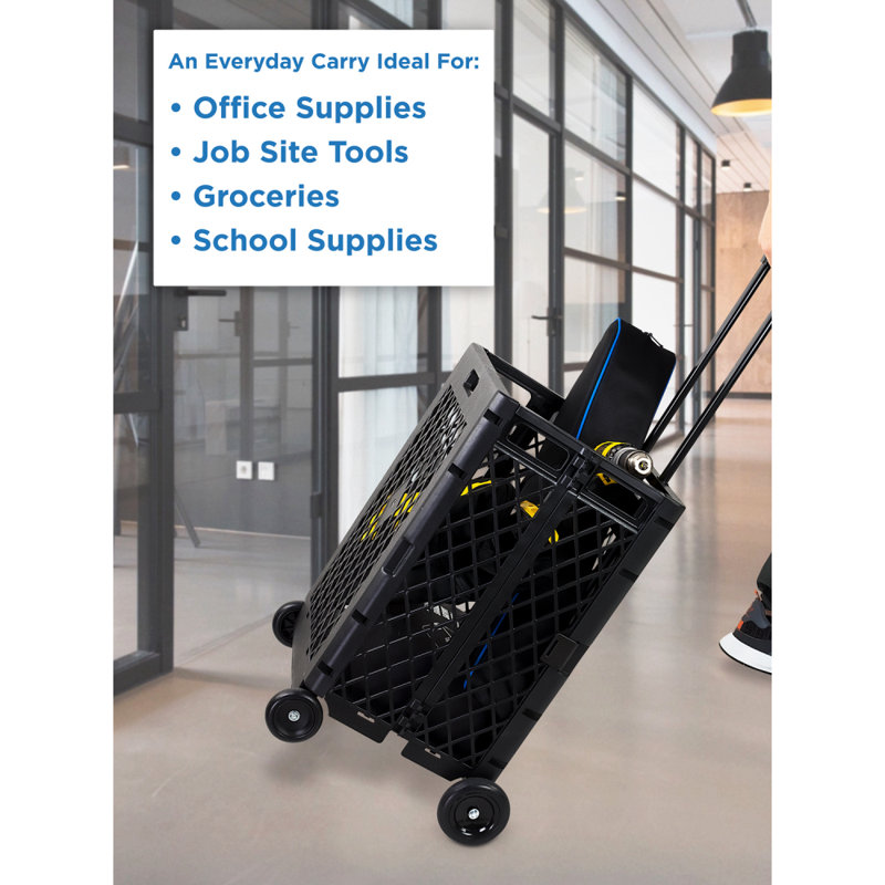 Black Foldable Mesh Utility Cart with Telescopic Handle
