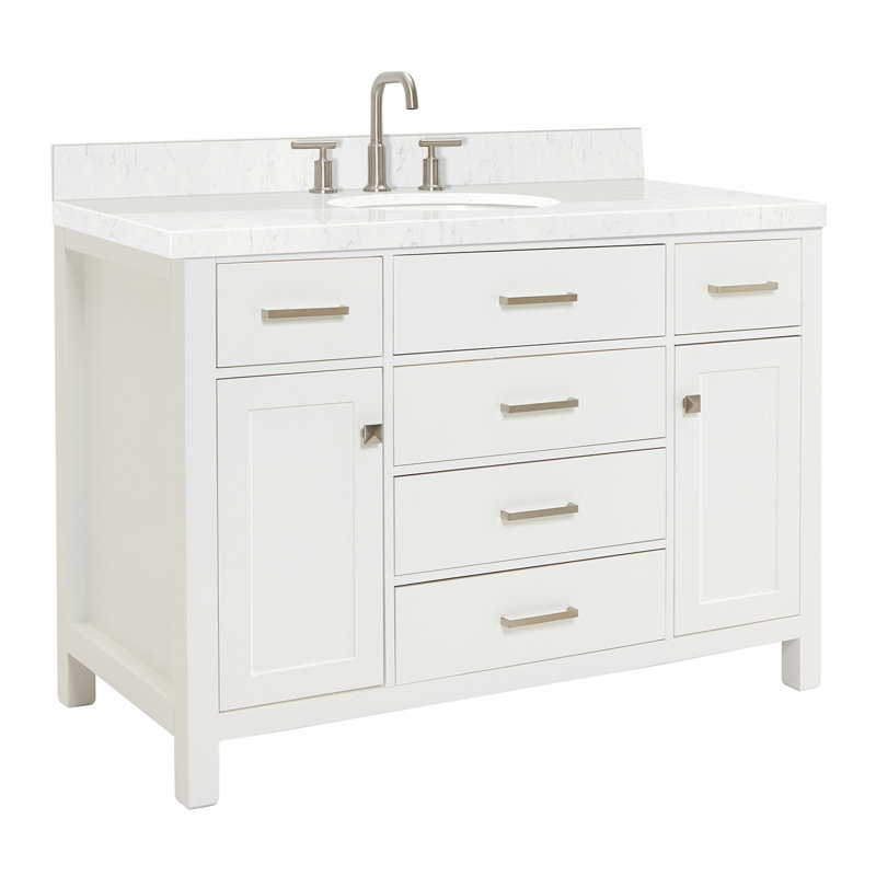 Macnair Single Bathroom Vanity with Quartz Top, White, 48"