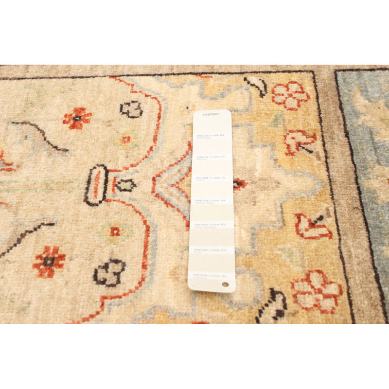 Tapis décoratif en laine de conception unique 5 pi 5 po x 8 pi noué à la main New Age beige/gris clair