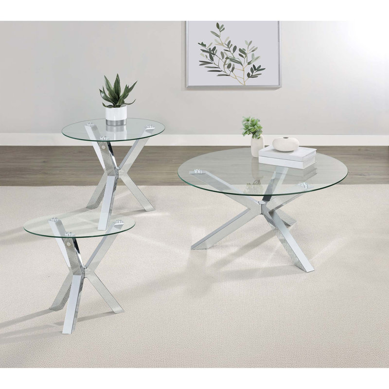Ensemble de tables basses modernes trois pièces avec accents chromés