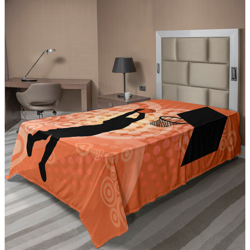 Ambesonne drap de dessus plat orange basketball dunk pâle orange noir, Drap plat pour lit simple