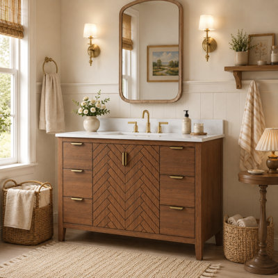 Ausmus Asheville 48" Freestanding Bathroom Vanity With White Engineered Stone Top & Single Sink