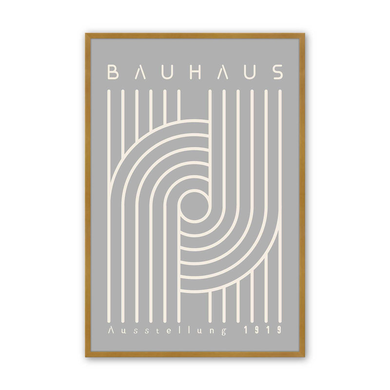 Bauhaus 1919, reproduction linéaire harmonisée, Papier avec cadre doré poli, H 15,25 po x l 12,25 po x P 1,25 po