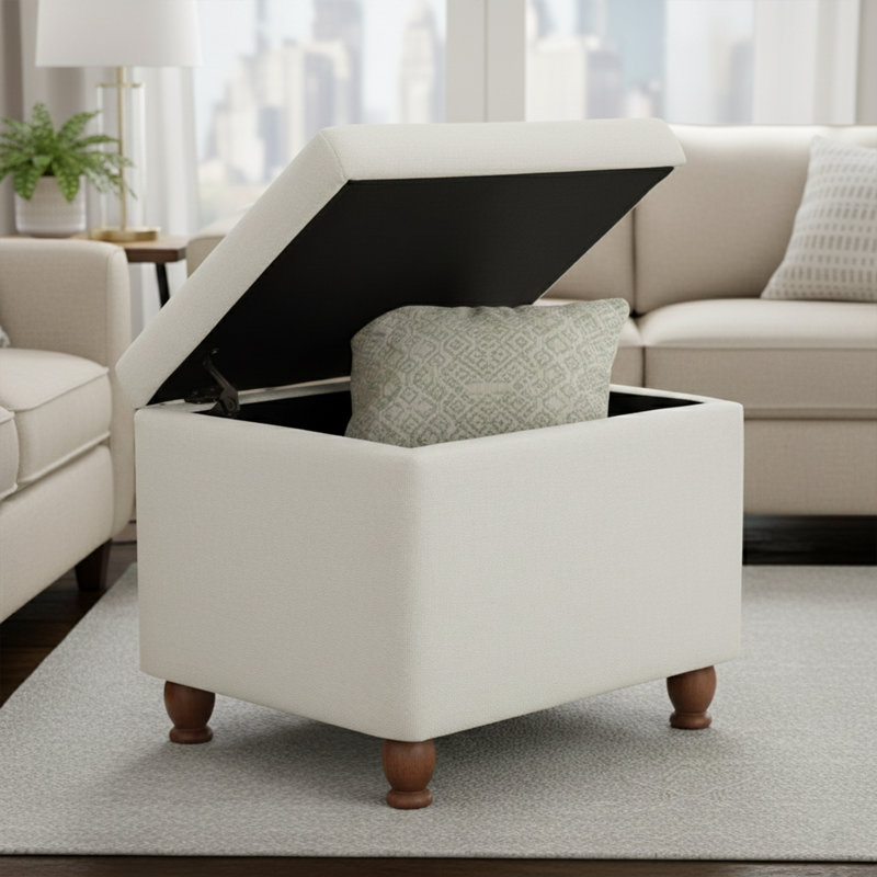 Repose-pieds avec rangement 22 "x 18" avec repose-pieds Classic, Crème, crème