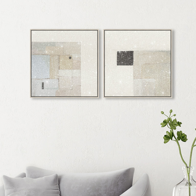 Soft Roughness Set Canvas Abstract Print by Oliver Gal, Black Frame, 12 x 12, 21"H x 21"W, Silver Floater Frame