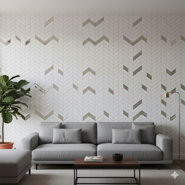 12"X12" Marble Rome Golden Chevron Mosaic Mg5925 Wall & Floor Tile(5Pcs/Box)