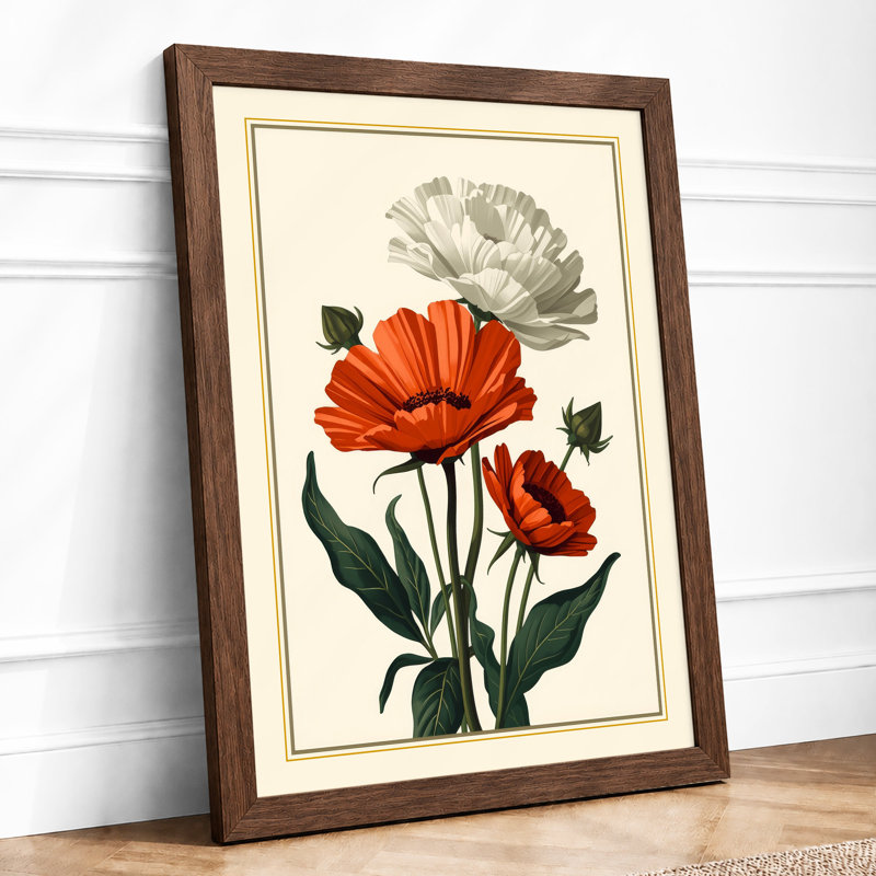 Three Gerbera Bloom Botanical - Framed Print, Walnut, A1 - 84.1 x 59.4 cm