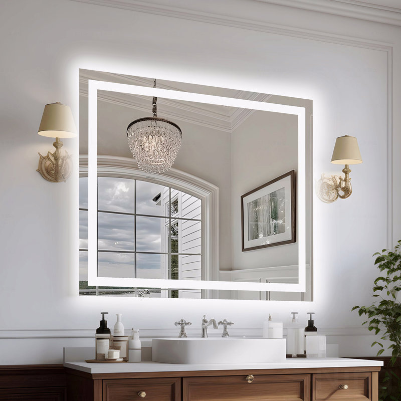 Miroir décoratif de salle de bain sans cadre à DEL, miroir intelligent, 48 po x 40 po