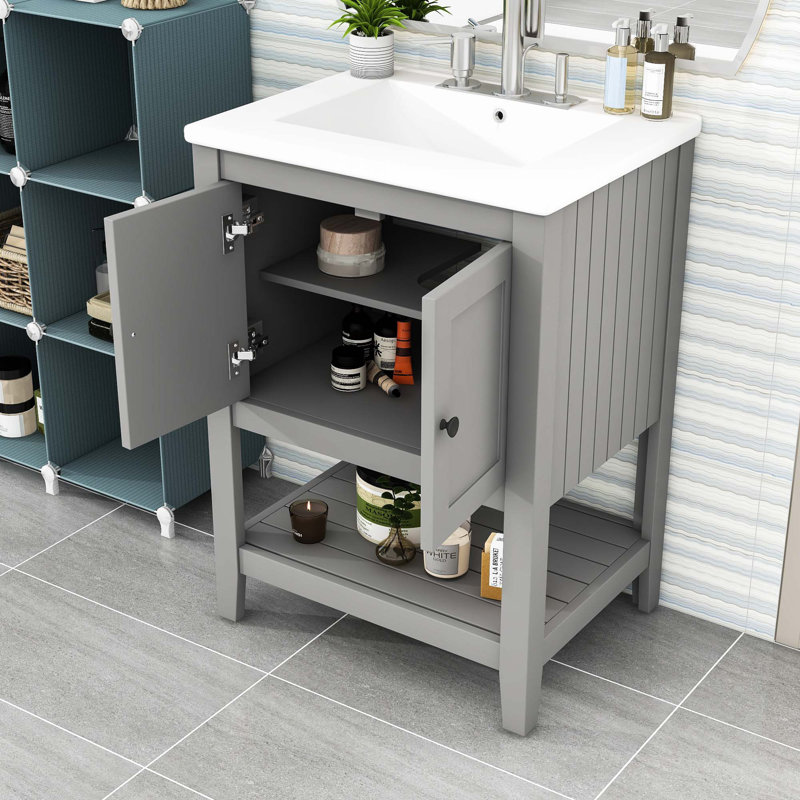  Meuble-lavabo simple 24 po avec comptoir en céramique Neval, Gris