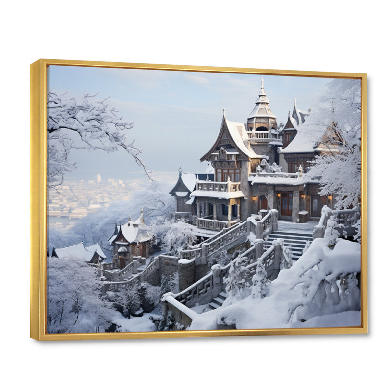 «Winter Village Landscape II - Landscape», reproduction sur toile, H 24 po x l 32 po x P 1 po, Cadre flottant doré