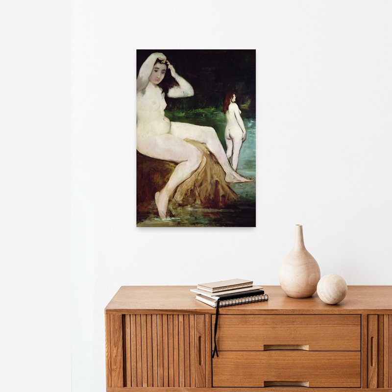 The Bathers, 1874-6 Serene Tranquil Abstract Landscape Wall Art Print by Edouard Manet - 1 Piece Wrapped Canvas Wall Art
