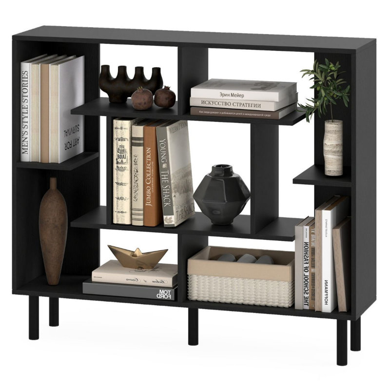 Open Bookshelf Modern Geometric Bookcase, Black