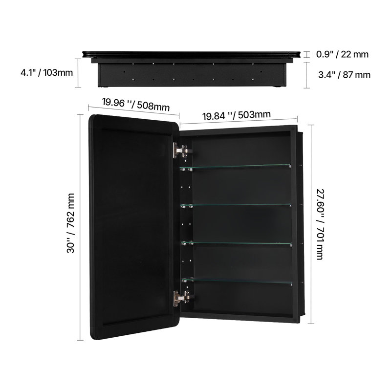 Armoire à pharmacie avec miroir, H 30 po x l 19,96 po x P 5 po