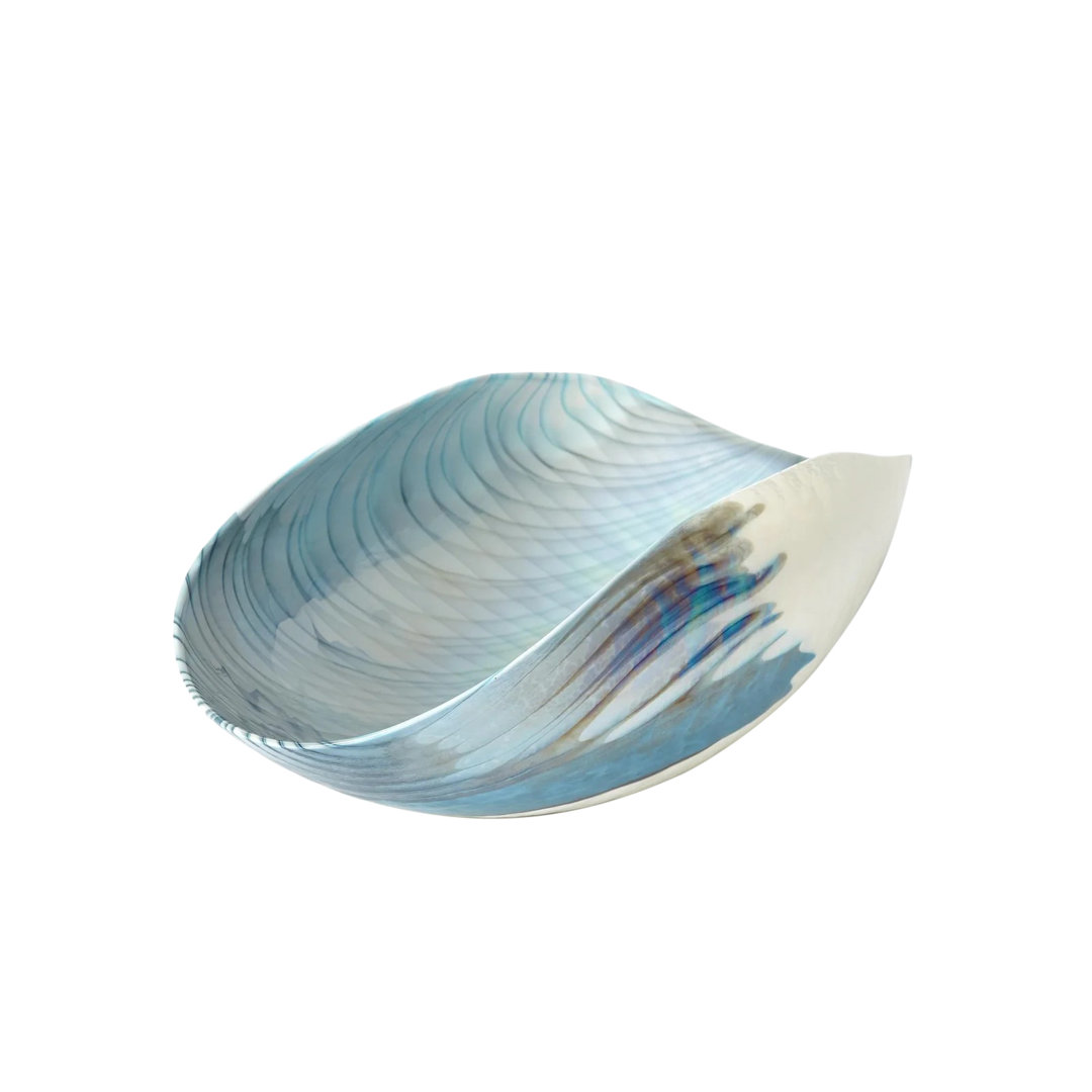 Ivory Turquoise Feather Swirl Oval Folded Bowl Global Views