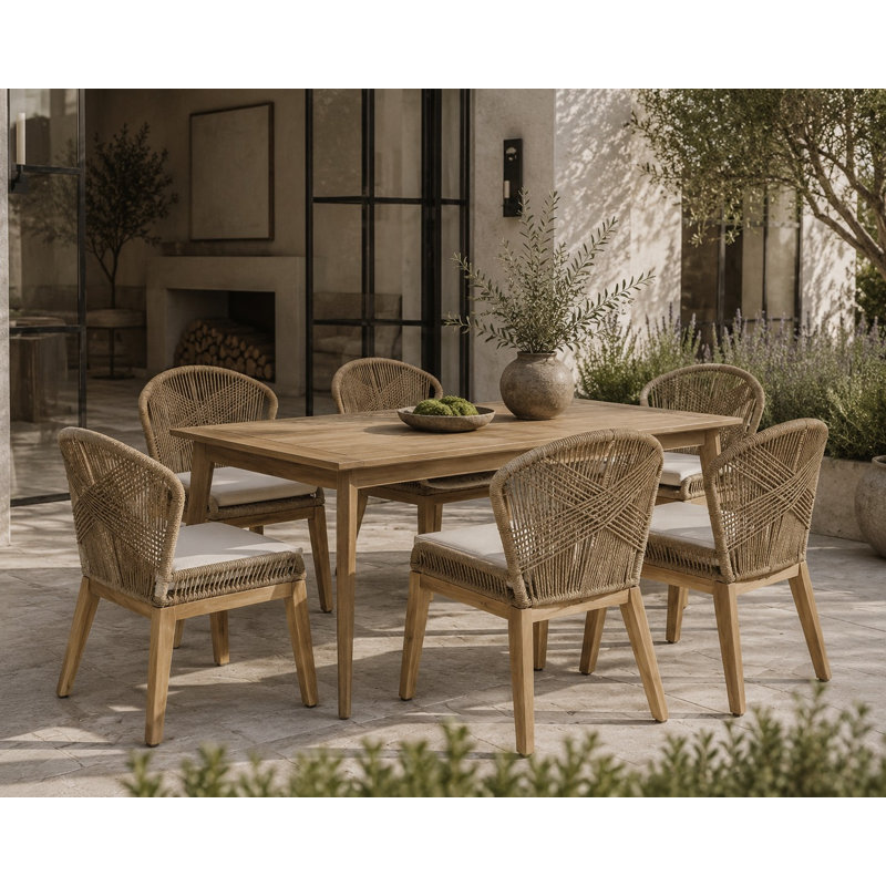 Ensemble de salle à manger rectangulaire pour 6 personnes 35 "avec coussins Bowery, Beige