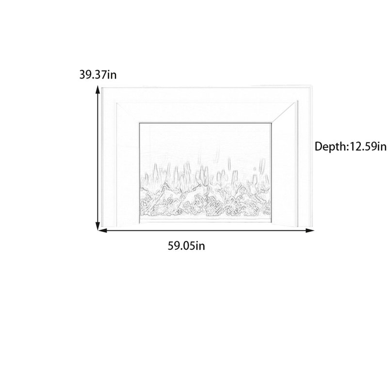 Elegant fireplace with eco-friendly wood frame, 39.37" H x 59.05" W x 12.59" D