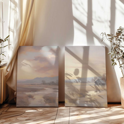 Serene Sunset Over Fields, Set of 2 Print on Canvas
