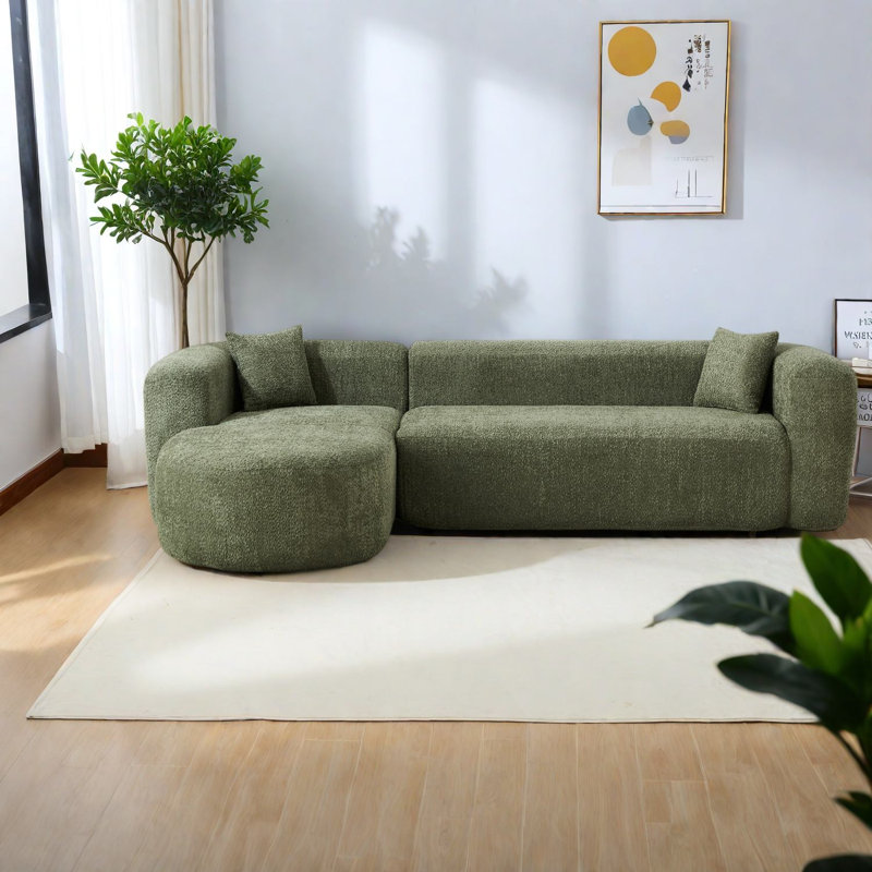 Canapé d'angle moderne, canapé nuage en chenille de 278 cm (109,4 pouces) pour la maison, méridienne gauche verte, Vert