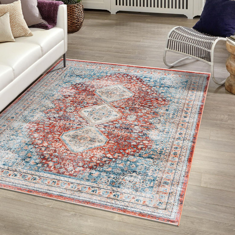 Alize Red/Blue/Beige Area Rug, Rectangle 2' x 3'1"
