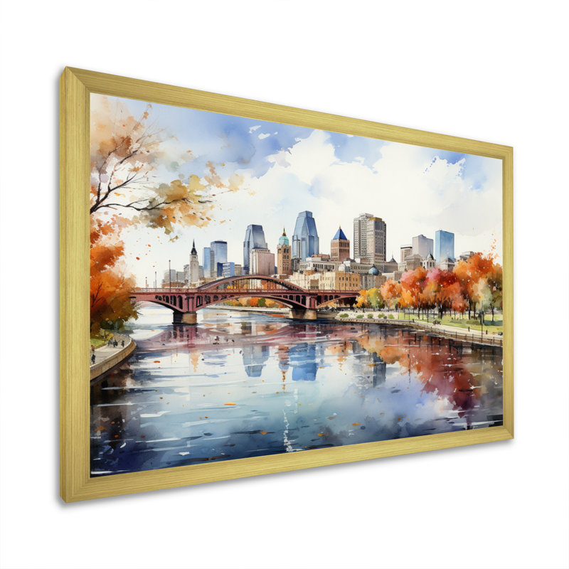 Minneapolis en automne I, H 16 po x l 32 po x P 1 po, Encadrement doré