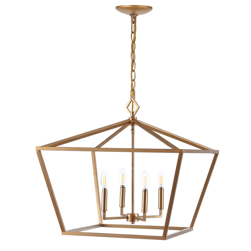 Luminaire suspendu géométrique à 4 lumières, Doré