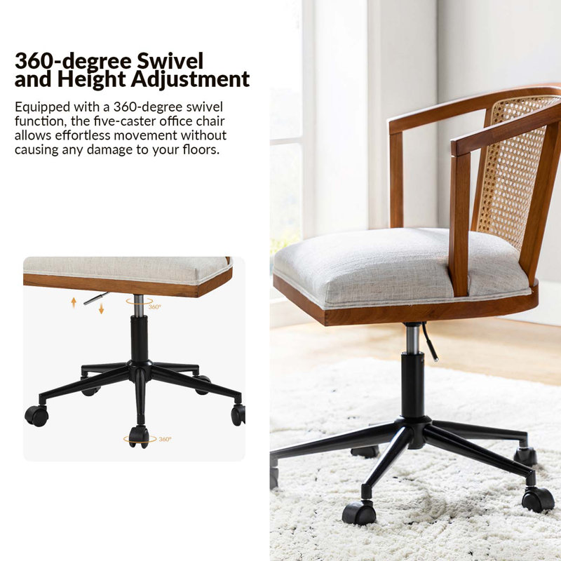 Walnut and Rattan Adjustable Task Chair with Black Metal Legs